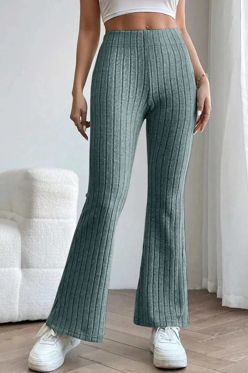 Basic Bae Full Size Ribbed High Waist Flare Pants for Women - Love Salve